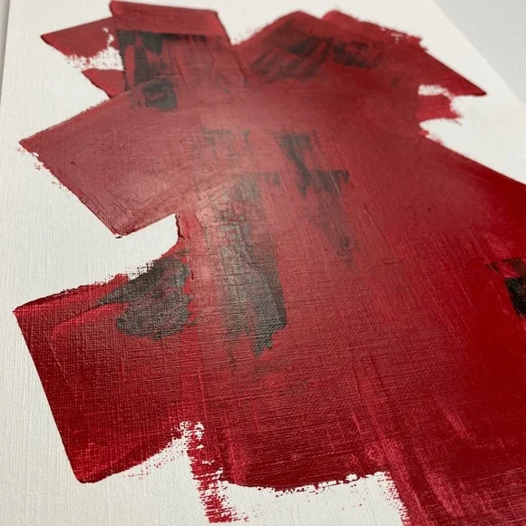 Abstract Acrylic Original Painting On Canvas Paper 9X12 Wall Art Red - Picture 7 of 8